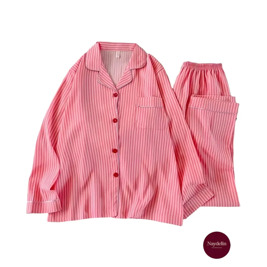 Pijama color rosa con rayas talla M